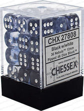 Load image into Gallery viewer, Chessex D6 Nebula 12mm d6 Black/white Dice Block
