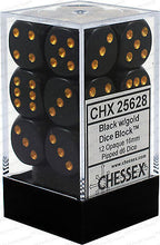 Load image into Gallery viewer, Chessex D6 Opaque 16mm d6 Black/gold Dice Block
