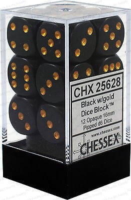 Chessex D6 Opaque 16mm d6 Black/gold Dice Block