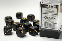 Load image into Gallery viewer, Chessex D6 Opaque 16mm d6 Black/gold Dice Block
