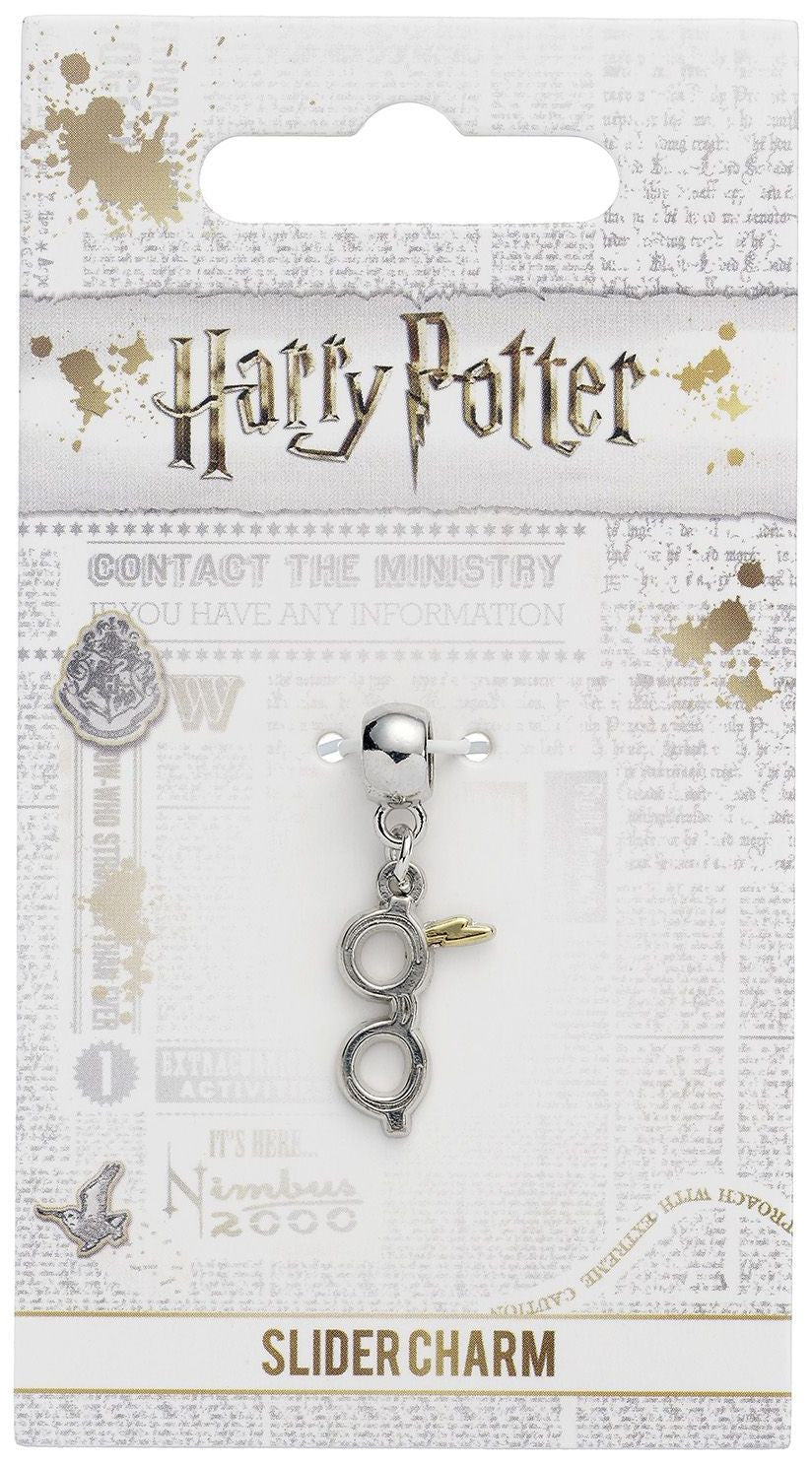 Harry Potter Silver Plated Slider Charm Lightning Bolt with Glasses