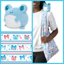 Load image into Gallery viewer, Tee Turtle - Plushie Tote Bag - White Transgender Pride Tote Bag and Blue Frog Plushie
