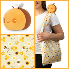 Load image into Gallery viewer, Tee Turtle - Plushie Tote Bag - Yellow Bees &amp; Honeycomb Tote Bag and Yellow Bee Plushie
