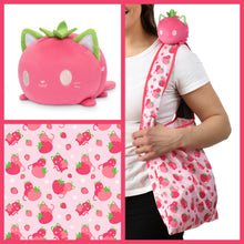 Load image into Gallery viewer, Tee Turtle - Plushie Tote Bag - Pink Strawberry Cats Tote Bag and Pink Strawberry Cat Plushie
