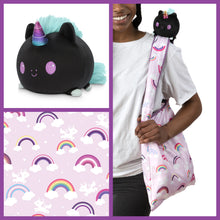 Load image into Gallery viewer, Tee Turtle - Plushie Tote Bag - Pink Rainbows Tote Bag and Black Unicorn Plushie
