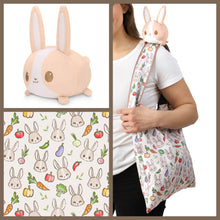 Load image into Gallery viewer, Tee Turtle - Plushie Tote Bag - Light Brown Bunnies &amp; Veggies Tote Bag and Light Brown Bunny Plushie.
