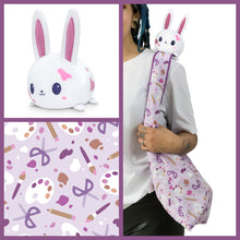 Load image into Gallery viewer, Tee Turtle - Plushie Tote Bag - Light Purple Crafting Tote Bag and White Crafting Bunny Plushie
