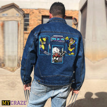 Load image into Gallery viewer, Marvel Licensed X Men Denim Jean Jacket Leather Embroidered Wolverine Cyclops Storm
