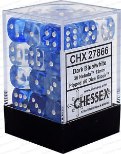 D6 Dice Nebula 12mm Dark Blue/White (36 Dice in Display)