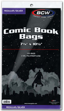 Load image into Gallery viewer, BCW Comic Book Bags Regular and Silver Age Comics (7&quot; 1/8 x 10&quot; 1/2) (100 Bags Per Pack)
