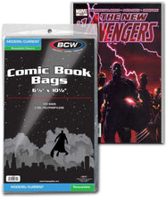Load image into Gallery viewer, BCW Comic Book Bags Resealable Modern/Current Comic Books (6&quot; 7/8 x 10&quot; 1/2) (100 Bags Per Pack)
