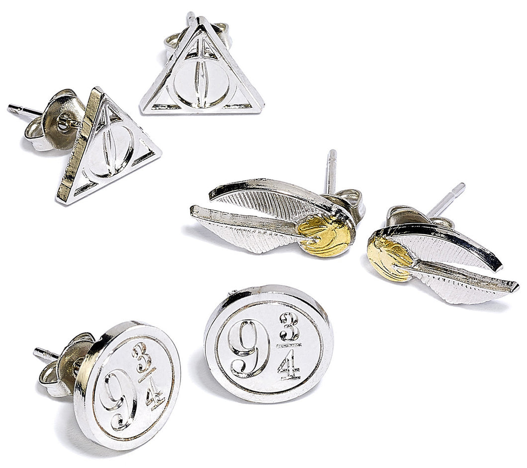 Harry Potter Earrings Stud Earring Set (Deathly Hallows/Golden Snitch/Platform)