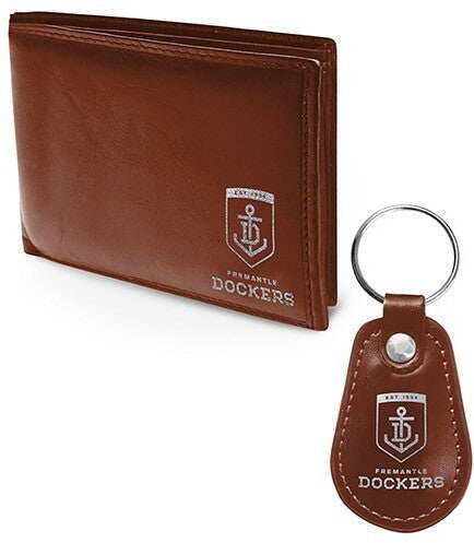 AFL Leather Wallet and Keyring Pack Fremantle Dockers