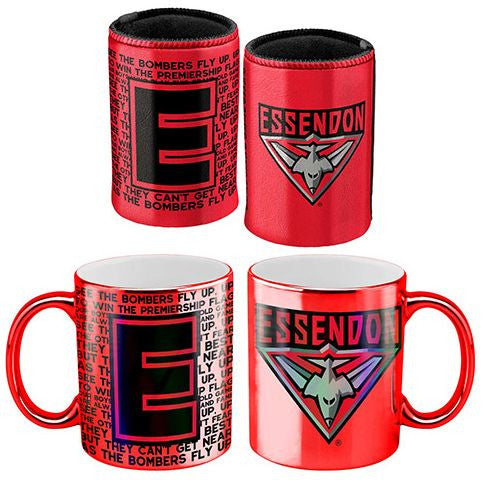 AFL Coffee Mug Metallic and Can Cooler Pack Essendon Bombers