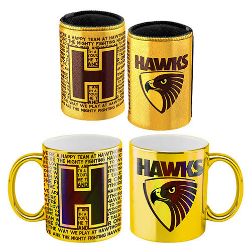 AFL Coffee Mug Metallic and Can Cooler Pack Hawthorn Hawks