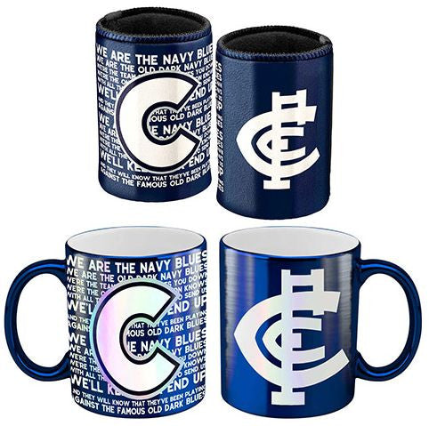 AFL Coffee Mug Metallic and Can Cooler Pack Carlton Blues