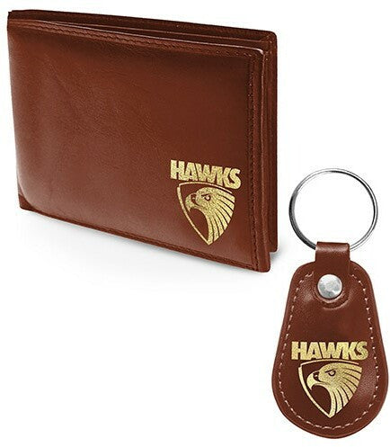 AFL Leather Wallet and Keyring Pack Hawthorn Hawks