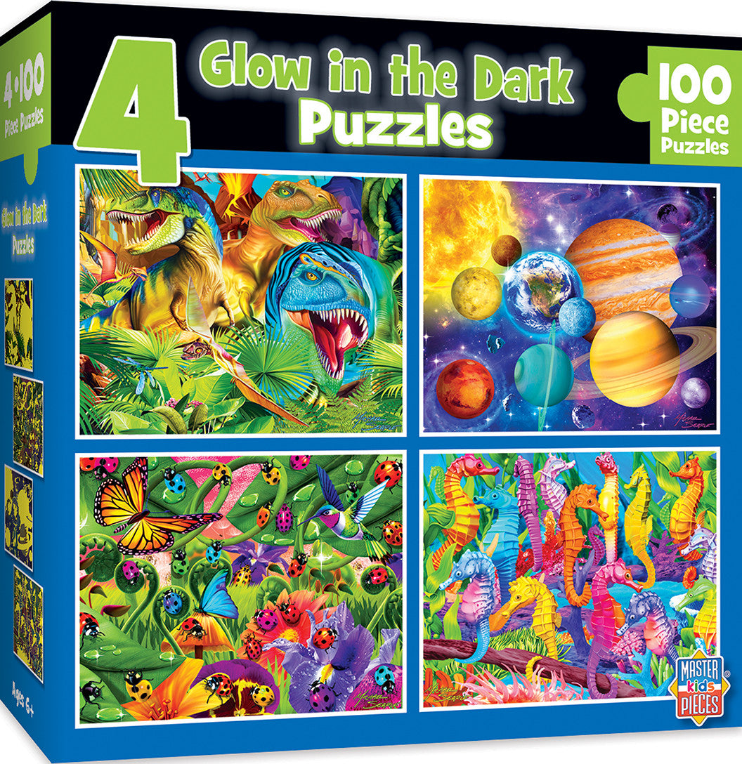 Masterpieces Puzzle 4 Pack Glow in the Dark Blue Puzzle 100 pieces