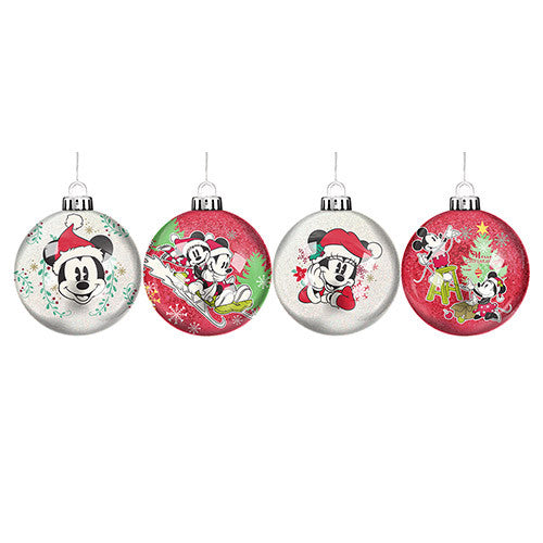 Christmas Baubles Set of 4 Disney Mickey and Minnie Mouse