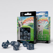 Load image into Gallery viewer, Shimmering Llama Dice Set - Blue &amp; White
