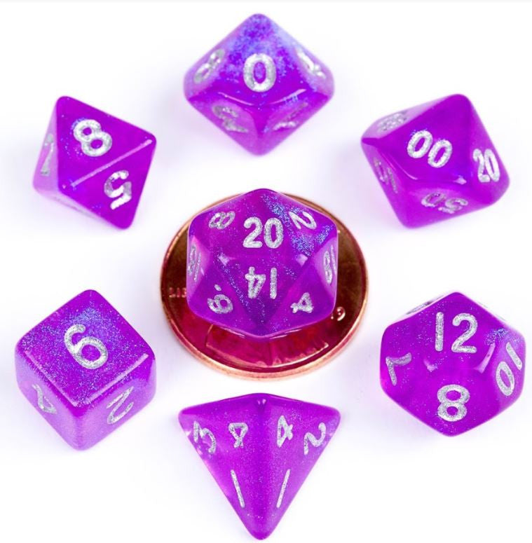 MDG Acrylic 10mm Polyhedral Dice Set - Stardust Purple