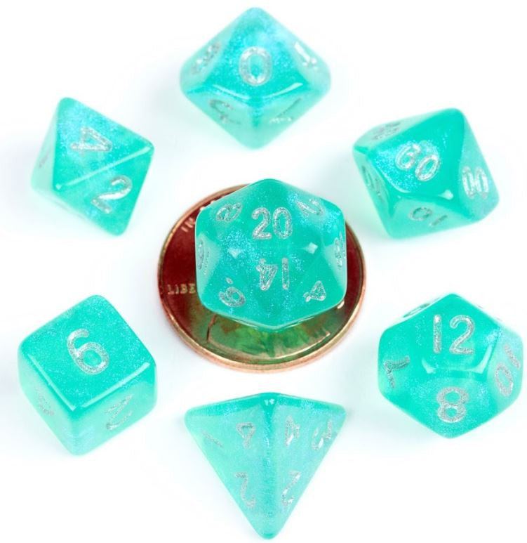 MDG Acrylic 10mm Polyhedral Dice Set - Stardust Turquoise
