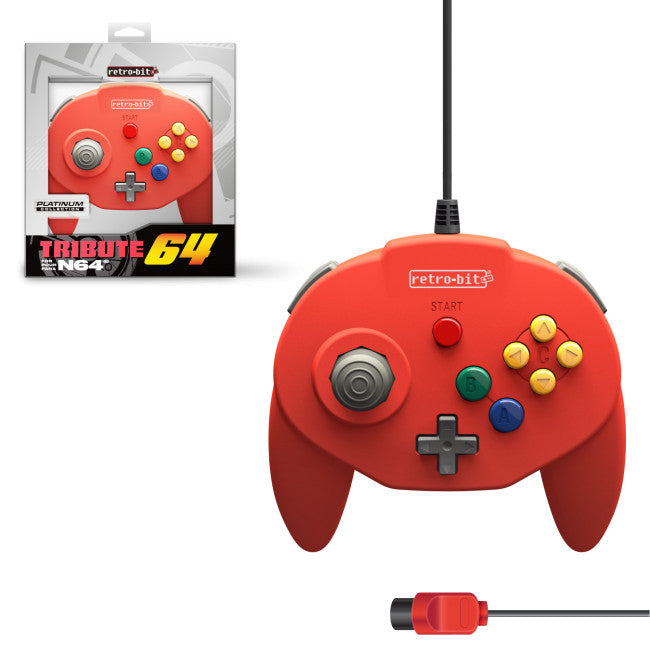 N64 Tribute 64 Retro-bit Wired Controller - Red