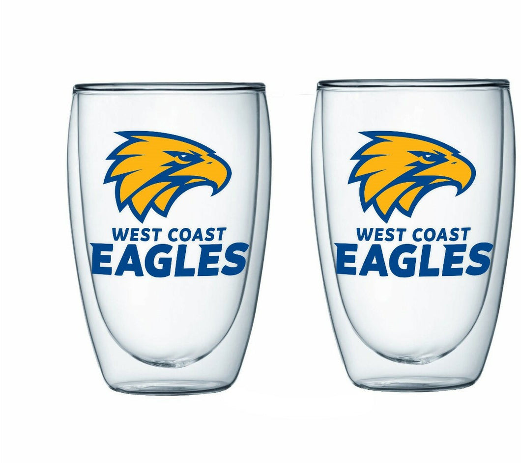 AFL Double Wall Glasses Set of 2 West Coast Eagles