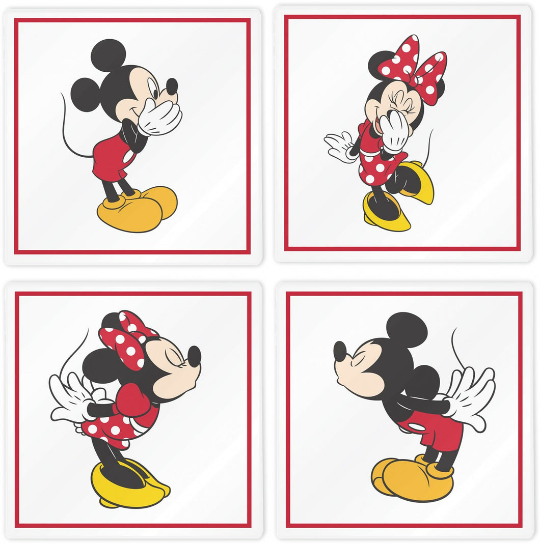 Coasters Set of 4 Disney Mickey and Minnie Mouse Glass