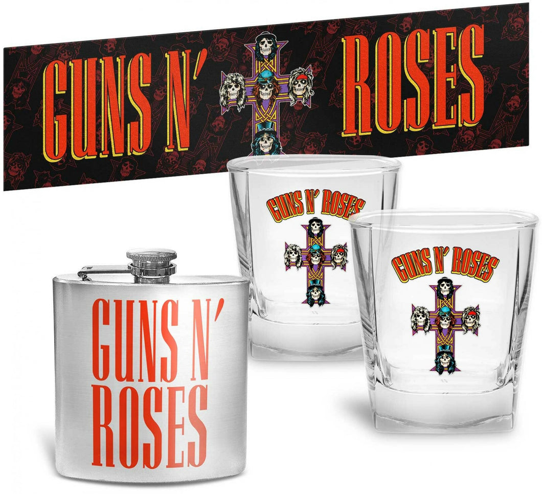 Guns n Roses Spirit Glasses Set of 2, Flask and Bar Mat