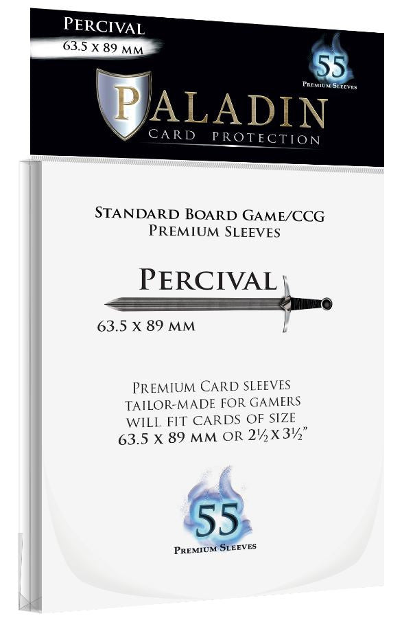 Paladin Premium Standard Board Game CCG Clear Gloss Sleeves - Percival (63.5mm X 89mm) (55 Sleeves Per Pack)