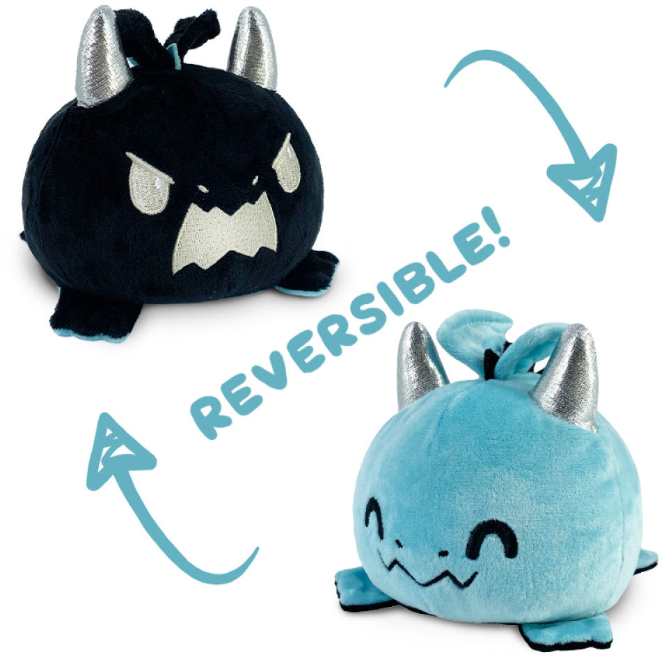 Reversible Plushie - Angry Happy Dragon Blue/Black Plush