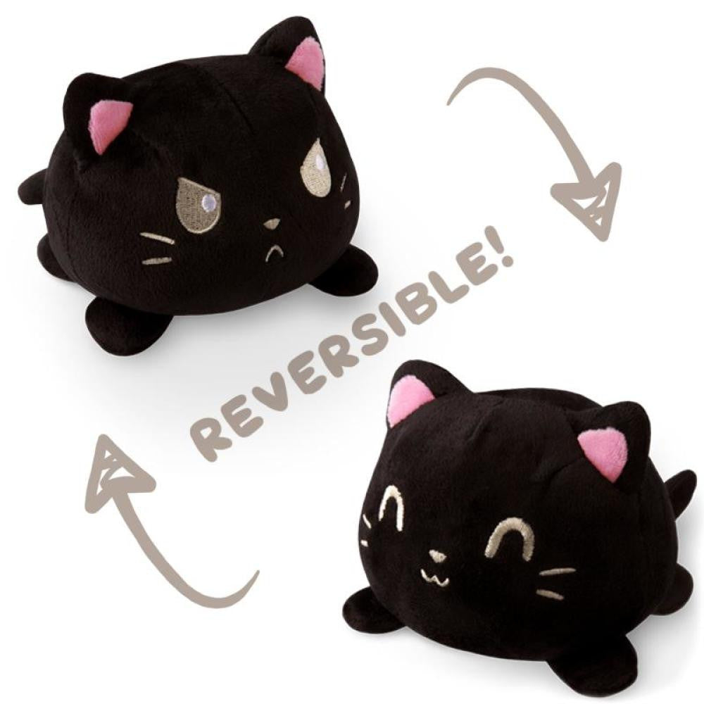 Reversible Plushie - Black Angry Happy Cat Plush